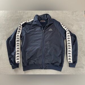 Kappa Track Jacket Men's Medium Navy Blue Full Zip Up Tape Stripe Retro